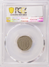 1865 3CN Three Cent Nickel Flipover Double-Strike 10% O/C PCGS VF