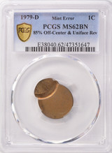 1979-D 1c Lincoln Cent Struck 85% Off-Center & Uniface PCGS MS62 BN