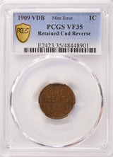 1909 VDB 1c Wheat Cent Retained Cud Reverse PCGS VF35