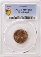 1965 1c Lincoln Cent Broadstruck PCGS MS62 RB