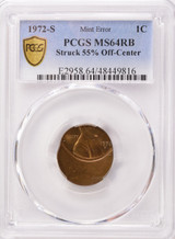 1972-S 1c Lincoln Cent 55% Off-Center PCGS MS64 RB