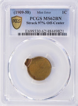 PCGS 1c (1909-1958) Wheat Cent 97% Off-Center MS62 BN