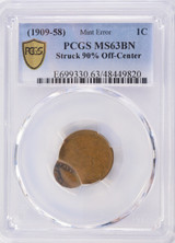 PCGS 1c (1909-1958) Wheat Cent 90% Off-Center MS63 BN