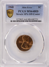 1968 1c Lincoln Cent Struck 18% Off-Center PCGS MS64 Red