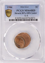 1984 1c Lincoln Cent Struck 50% Off-Center PCGS MS64 Red