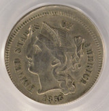 1865 3CN Three Cent Nickel Struck 5% Off-Center PCGS AU53