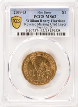 2009-D $1 William Harrison Dollar Reverse Clad Layer Missing PCGS MS62