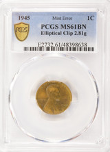 1945 1c Wheat Cent Elliptical Clip PCGS MS61 BN