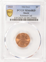 2021 1c Lincoln Shield Cent Large Retained Cud Obverse PCGS MS64 Red
