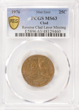 1976 25c Bicentennial Quarter Reverse Missing Clad Layer PCGS MS63 RB