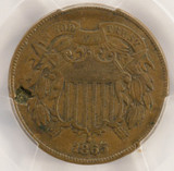 1865 2c Two Cent Piece Defective Planchet PCGS  VF35