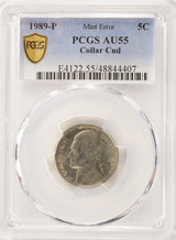 1989-P 5c Jefferson Nickel Collar Cud PCGS AU55