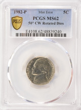 1982-P 5c Jefferson Nickel 50 Degree Rotated Dies PCGS MS62