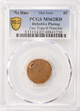 PCGS 1c (1982-2023) Lincoln Cent T-2 Planchet  Defective Plating MS62 Red
