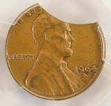1964-D 1c Lincoln Cent 10% Curved Clip PCGS MS62 BN