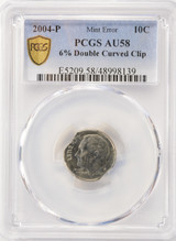 2004-P 10c Roosevelt Dime 6% Double Curved Clipped PCGS AU58