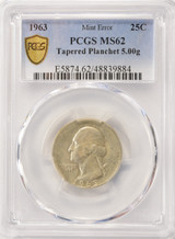 1963 25c Silver Washington Quarter Tapered Planchet 5 Grams PCGS MS62