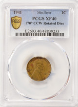 1941 1c Wheat Cent 170 Degree Rotated Dies PCGS XF40
