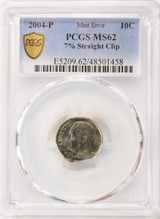 2004-P 10c Roosevelt Dime 7% Straight Clip PCGS MS62