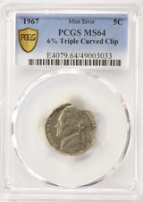 1967 5c Jefferson Nickel Triple Curved Clipped PCGS MS64