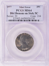 1977 PCGS 25c Washington Quarter Double-Denomination on 1977 Nickel 5c MS64