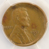 1951-S 1c Wheat Cent Struck 5% Off-Center PCGS MS62 BN