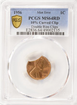 1956 1c Wheat Cent Triple-Clipped, 10% Curved Clip & Double Rim Clips PCGS MS64 Reda