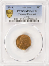 194X 1c Wheat Cent Tapered Planchet 2.64 Grams PCGS MS64 RB