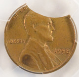 1958 1c Wheat Cent 10% Curved Clip & Rim Clip PCGS MS62 BN