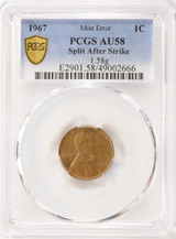 1967 1c Lincoln Cent Split After Strike 1.58 Grams PCGS AU58