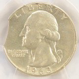 1963-D 25c Washington Quarter 4% Curved Clip PCGS AU58