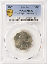 1967 25c Washington Quarter 7% Triple Curved Clipped PCGS MS63