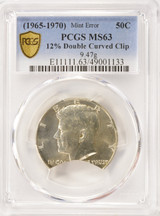 (1965-1970) 50c 40% Silver Kennedy Half 12% Double Curved Clipped PCGS MS63