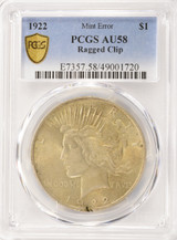 1922 $1 Peace Dollar Ragged Clip at 6:00 PCGS AU58