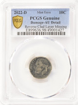 2022-D 10c Roosevelt Dime Reverse Missing Clad Layer PCGS AU