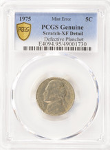 1975 5c Jefferson Nickel Blowhole Defective Planchet PCGS XF