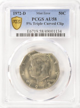 1972-D 50c Kennedy Half 5% Triple Curved Clipped PCGS AU58