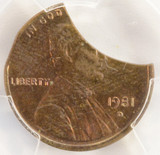 1981-D 1c Lincoln Cent 20% Double Curved Clipped PCGS MS64 RB