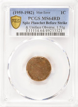 (1959-1982) 1c Lincoln Cent Split Planchet Before Strike & Uniface 1.51 Grams PCGS MS64 Red