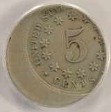 PCGS 5c (1867-1883) Shield Nickel Struck 20% Off-Center & Lamination AU55 PCGS 5c (1867-1883) Shield Nickel Struck 20% Off-Center & Lamination AU55