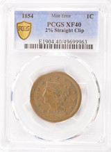 1854 1c Braided Hair Large Cent 2% Straight Clip PCGS XF40
