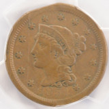 1854 1c Braided Hair Large Cent 2% Straight Clip PCGS XF40