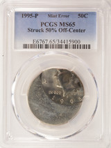 1995-P 50c Kennedy Half Struck 50% Off-Center PCGS MS65