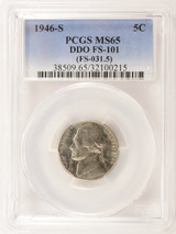 1946-S 5c Jefferson Nickel Doubled Die Obverse FS-101 (FS-031.5) PCGS MS65