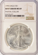 1995 $1 Silver Eagle Partial Collar Strike NGC MS69