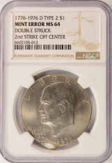 1976-D $1 Ike Dollar Double-Struck, 2nd 97% Off-Center NGC MS64