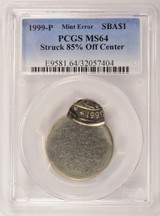 1999-P $1 SBA Dollar Struck 85% Off-Center PCGS MS64