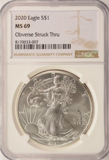 2020 $1 Silver Eagle Struck Thru Obverse NGC MS-69