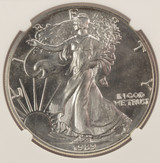 1989 1 Silver Eagle Struck Thru Plastic Reverse NGC MS67