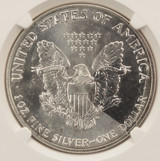 1989 1 Silver Eagle Struck Thru Plastic Reverse NGC MS67